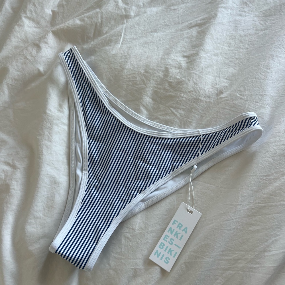 Frankies Bikinis  Dove Bottom - Navy and White Striped Bikini Bottom